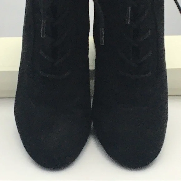 BLACK FAUX SUEDE STACKED HEEL BOOTS - Picture 4 of 15
